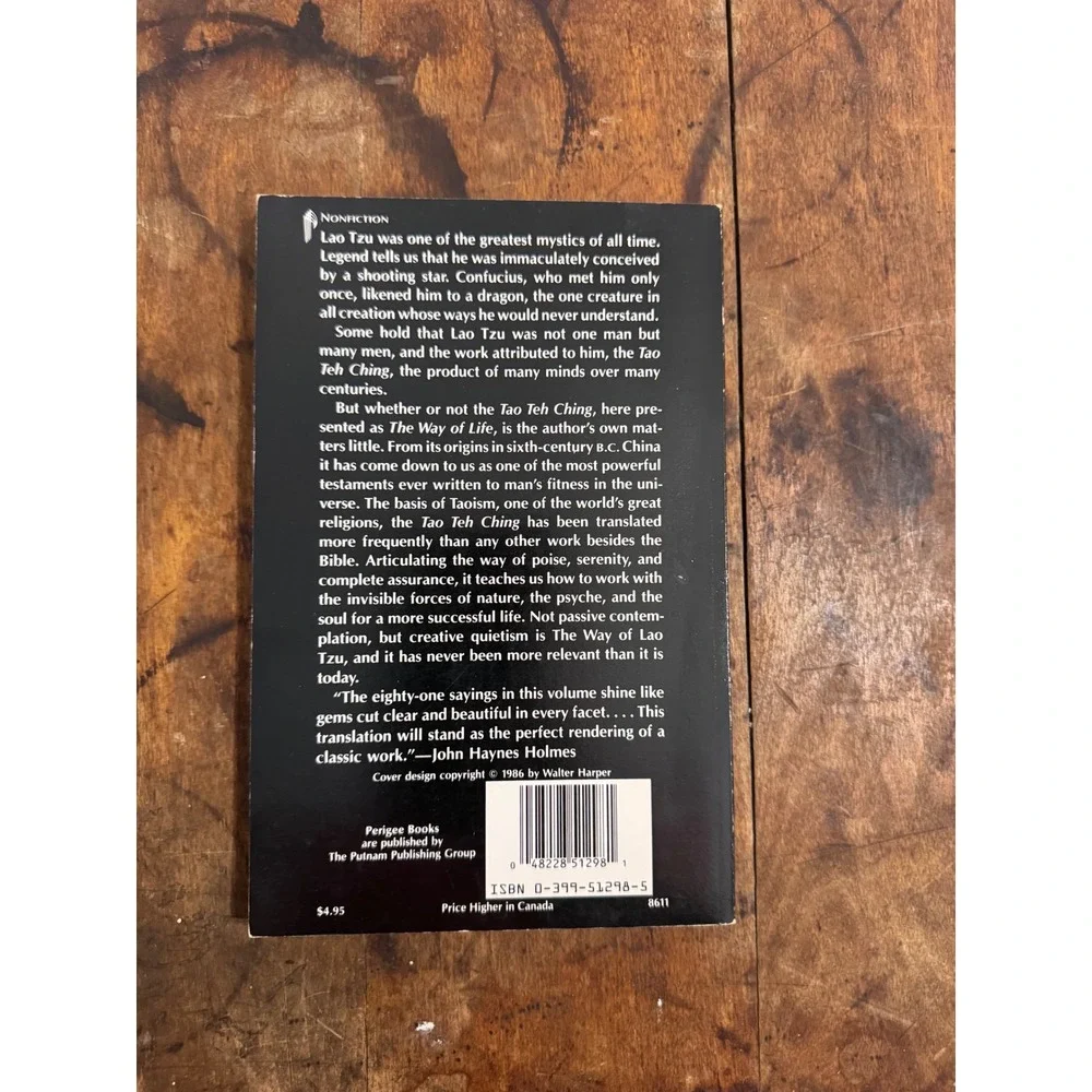 The Way of Life According to Laotzu Tao Teh Ching Witter Bynner Perigee 1986